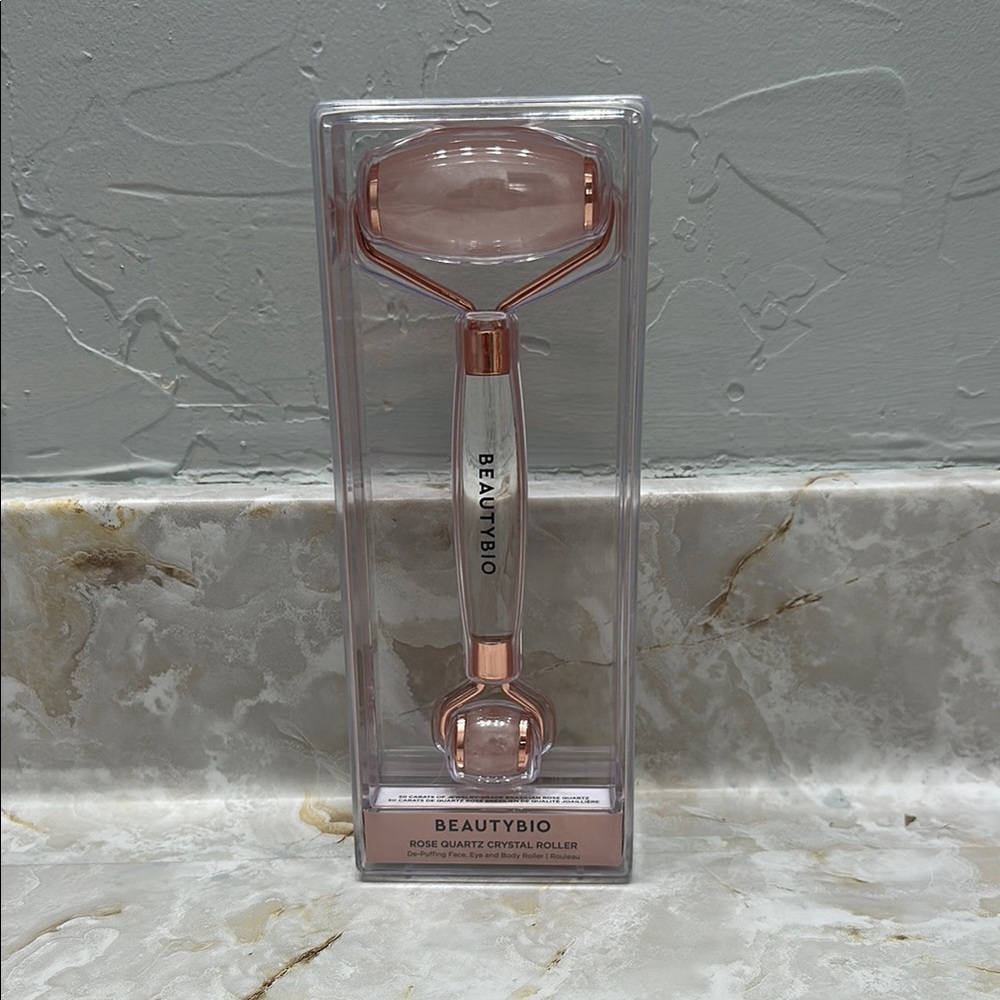 BEAUTYBIO Rose Quartz Crystal Roller for Face Eyes Body‎ Lymphatic Drainage